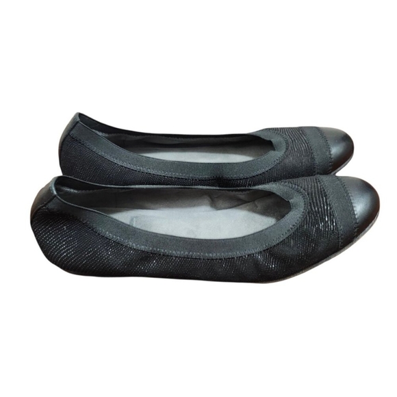 Stuart Weitzman Black Leather & Elastic Ballet Flats Size 8.5 - Picture 3 of 14